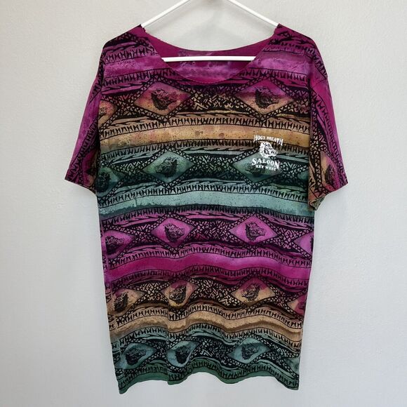 Hogs Breath Saloon Vintage Rainbow Stripe Multi Biker Short Sleeve Shirt Medium - Picture 2 of 5